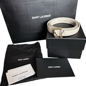 YSL Cassandre Thin Cream Beige/Gold Belt